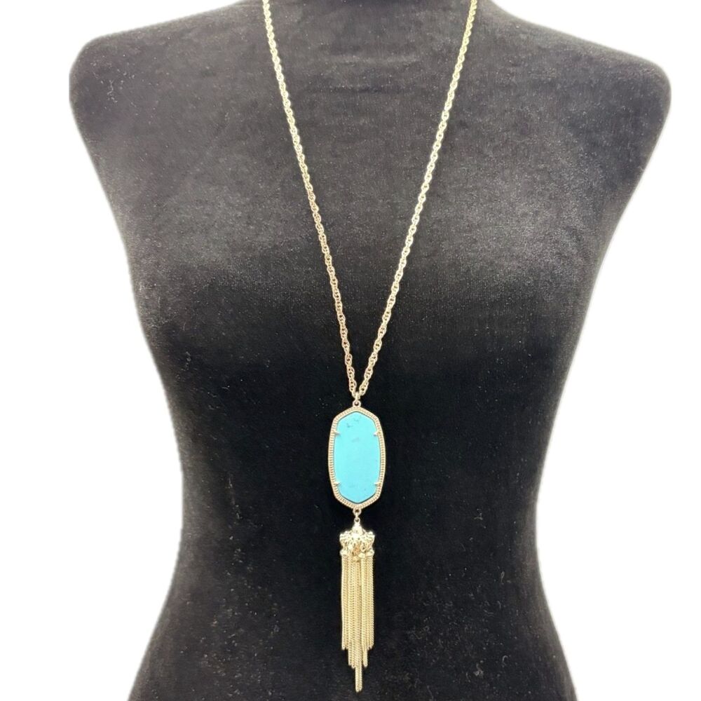 Kendra Scott Rayne Long Tassel Pendant Necklace Gold Plated Turquoise Magnesite